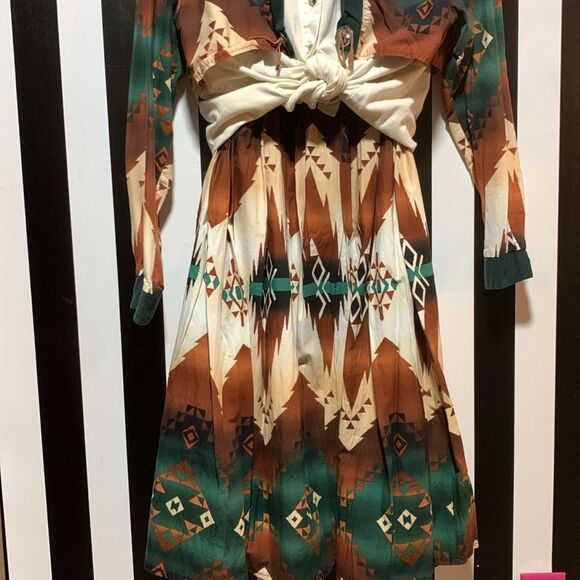 1994 Vintage Western Aztec Southwest Printed Cotton Maxi Full Circle Skirt Small - Picture 9 of 11